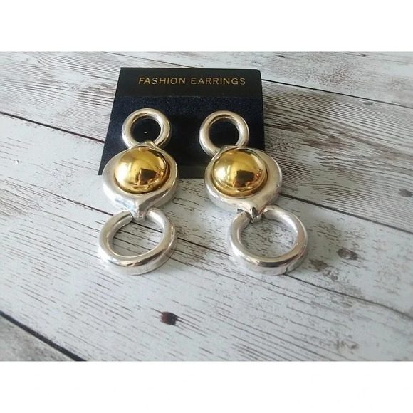 Fashion Jewelry Jewelry - Silver and Gold Triple Loop Dangle Earrings